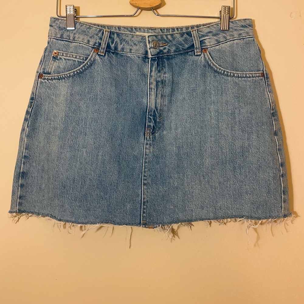 Topshop MOTO Light Blue Raw Hem Denim Mini Skirt